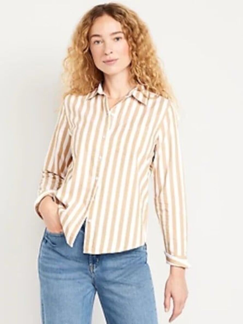 Old Navy 100% Cotton The Boyfriend Stripe Long Sleeve Button Down Collar Shirt M